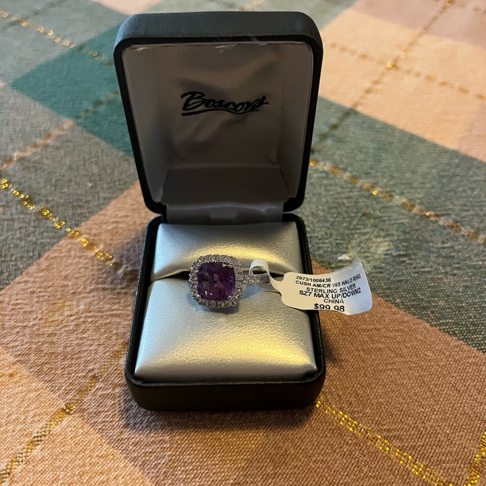 Sterling Silver Amethyst (?) Cushion Halo Ring - Size 7 - Picture 2 of 9